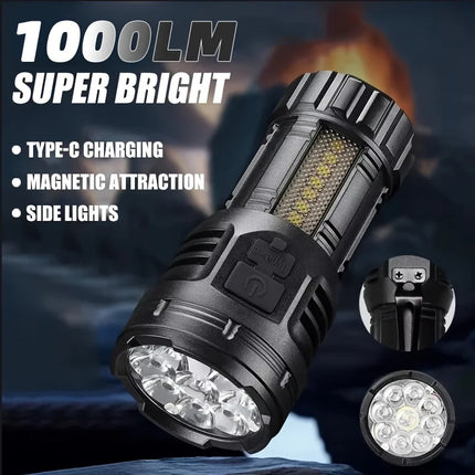 Powerful 3/9LED Flashlights USB Rechargeable High-Lumen Handheld Torch with Pen Clip Outdoor Magnetic Work Light Lantern