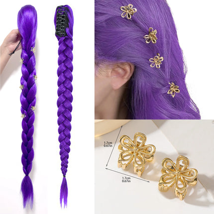 Purple Braid Clip in Ponytail Hair Extension Long Ponytail Synthetic Hairpieces Cosplay for Kids Girl Halloween Christmas