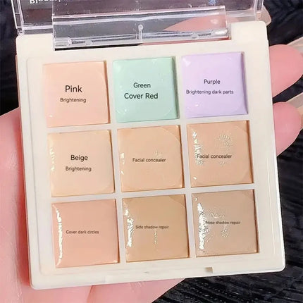 9-Shade Creamy Concealer Palette - Full Coverage Face Makeup for Dark Circles & Blemishes Multi-Color Contour Foundation Cream