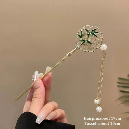 2023 New Vintage Chinese Women's Hair Stick Metal Glaze Flowers Hair Chopsticks Ladies Pearl Jewelry Hair Sticks Accessories