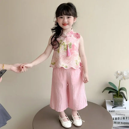 Thin Comfortable Summer Girl Sets Ethnic Style Children Clothing Kids Clothes Dance Wear Performance Costume Chinese Style Hanfu