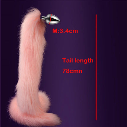 78cm Red Long Fox Tail Anal Plug Metal Butt Plug Prostate Massager Erotic Cosplay Accessories Adult Novelty Sex Toys For Couples