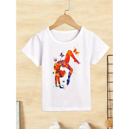 Summer Dancing Girl Pattern Print Children's Short Sleeved Shirt Kids Fashion Cotton T-shirt Girls Comfortable Leisure Tee Tops