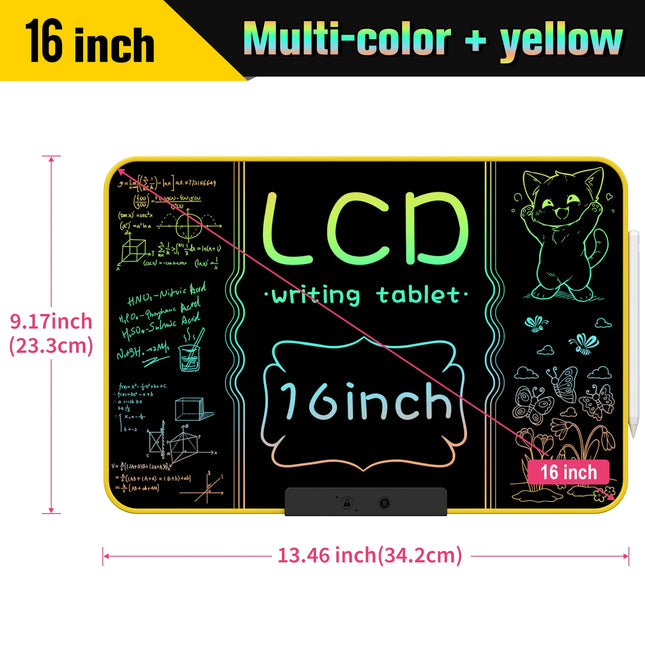 Rechargeable LCD Writing Tablet 16 Inch Colorful Doodle Board Drawing Pads for Kids, Educational Learning Toys for School Home