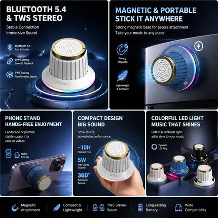 Portable Bluetooth Speaker Wireless Magnetic Knob Speakers TWS Mini Audio Player With Colorful LED Light Stereo Surround Sound