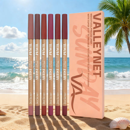 6Pcs Lipliner Set Ultra Fine Wood Lip Liner Set - Velvety Silky Waterproof Matte Long-Lasting 18 Colors Lip Makeup