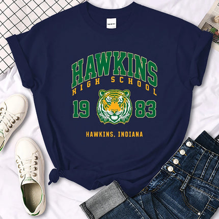 Hawkins High School 1983 Printed Women T-Shirt New Harajuku Tee Shirts Street Fashion Streetwear Casual Crewneck Clothing