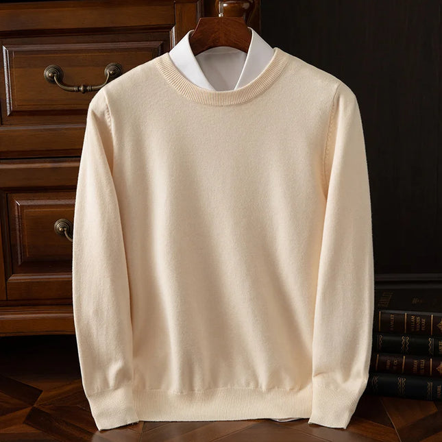Autumn Winter Men's O-Neck Merino Wool Sweater New Versatile Basic Cashmere Pullover Casual Business Knitwear Sweater