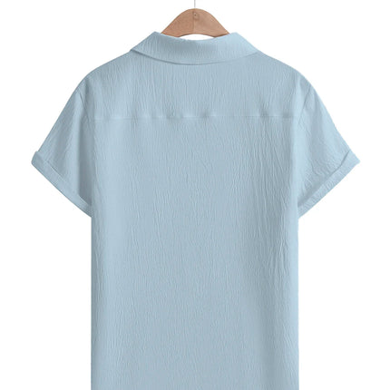Men's Casual Button Down Shirts Short Sleeve Textured Summer Beach Shirt Cuban Vacation Shirts with Pocket S-XXXL