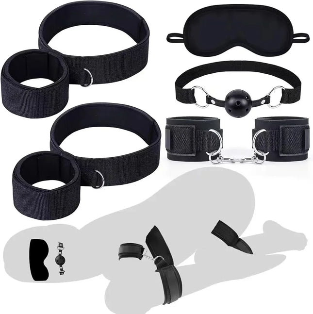 Bed Restraint Set Couple Sex Toys Bondage Handcuff Kit Adult Game Tool 18+ Erotic Tie Downs Arm Ankle Eyeblinder Flirting Sextoy
