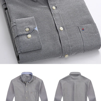Classic fit cotton Full Casual shirts for men solid color long-sleeve plain shirt single pocket top soft slim fit formal clothes