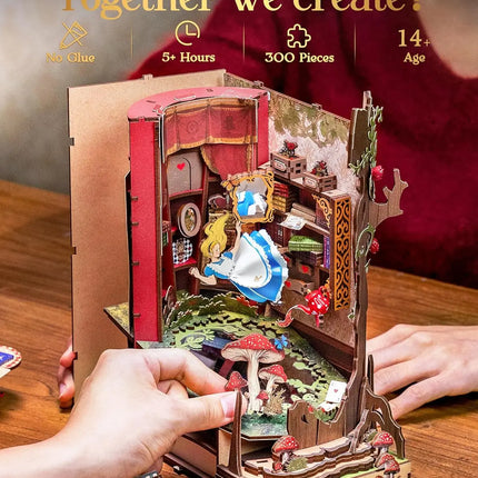 Robotime Rolife Book Nook Kits Fall into Wonder DIY Booknook with Lights Miniature House Kit 3D Wooden Puzzle Bookshelf Gift TGB