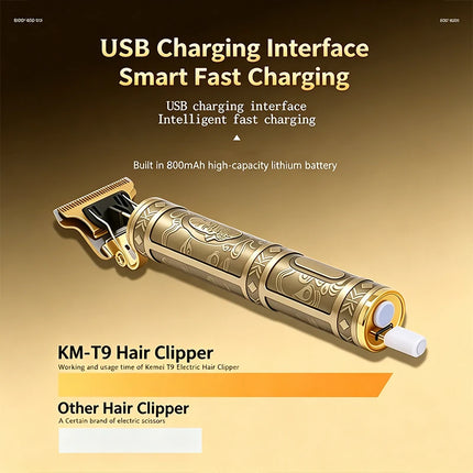 KEMEI KM-T9 Electric Hair Clipper Professional USB  Clipper Professional Beard Trimmer Haircut Grooming Kit Hair Cutting Machine