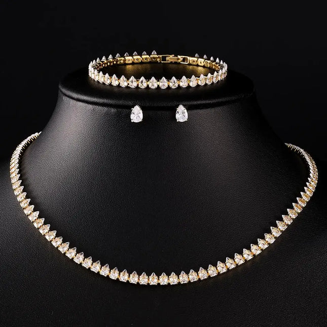ZAKOL Luxury Water Drop Zirconia Jewelry Sets For Women Sparkling Necklace Earrings Bracelet Bridal Wedding Party Jewelry Sets