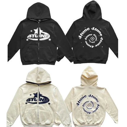 2025 New Clothes Star Letter Print Retro Oversized Hoodie Women Y2K Street Hip-Hop Color Harajuku Casual Zipper Women Sweatshirt