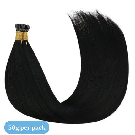 I Tip Hair Extensions Human Hair Pre Bonded Hot Fusion Keratin Real Remy Human Hair Extensions Black Color 50 Strands Stick