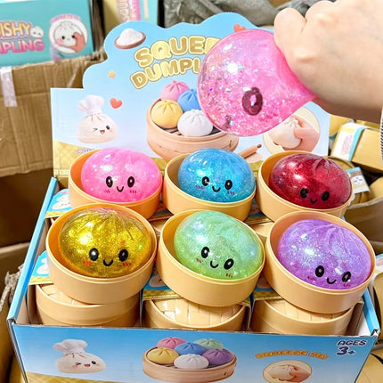 2026 Glitter Dumpling Squishy with Box Dumplings Sensory Squeeze Toy Decompression Slow Rising Anti Stress Reliever Sensory Gift