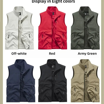 Outdoor workwear jacket Men's breathable lightweight top  Spring and Autumn thin high-end solid color stand-up collar vest