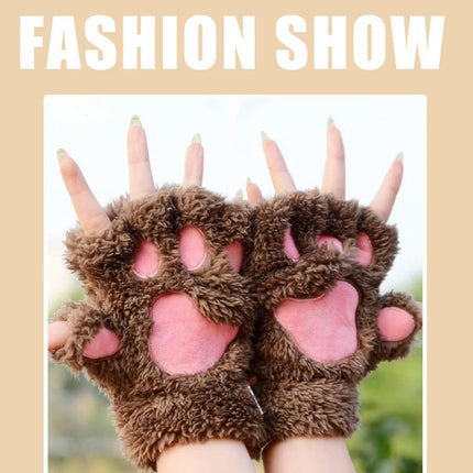 Lovely Plush Cat Claw Paw Gloves Plush Mittens Warm Soft Plush Short Fingerless Fluffy Bear Gloves Costume Half Finger Gloves