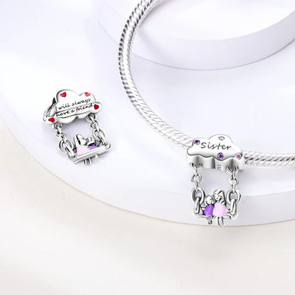 Original 925 Sterling Silver Charm Beads Love Heart Family Charms Pendant Fit Bracelet Charm Women DIY Jewelry Gift
