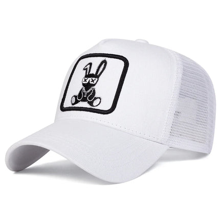 Unisex Cartoon Rabbit Embroidery Baseball Net Caps Outdoor Adjustable Spring and Summer Casual Sunscreen Hat
