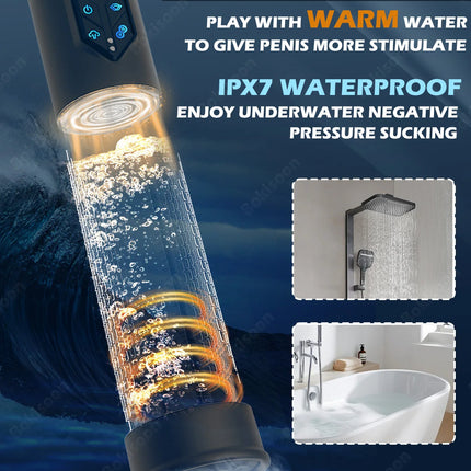 IPX7 Waterproof Electric Penis Pump for Enlargement Man Vacuum Pump Enlargement Extend Pump 4 Suction Levels 2 Silicone Sleeves