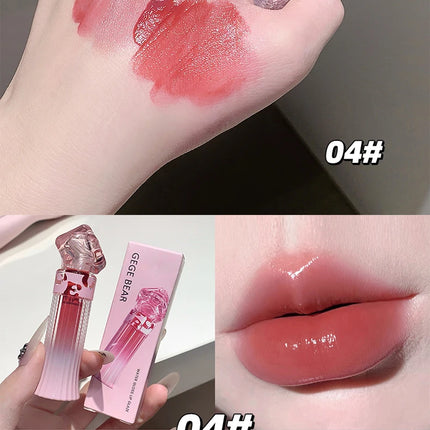 Gege Bear Water Light Lip Llaze Set Mirror Lipstick Lip Gloss, Hydrating Moisturizing, Long Lasting, Gift for Lover
