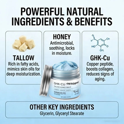 Copper Peptides PDRN GHK-Cu Beef Tallow for Skin Blue Balm Manuka Honey Face and Body Moisturizer Mature Dry & Sensitive Skin