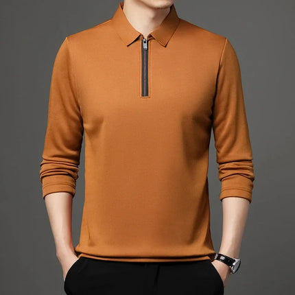 Men's Solid Color Long Sleeved POLO Shirt Casual Fashion Top