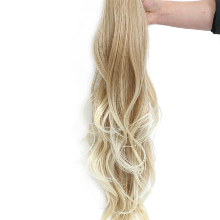 26Inches Claw Clips On Body Wave Ponytail 180Gram Ombre Brown Blond P27/ 613 High Temperature Synthetic Hair Extensions
