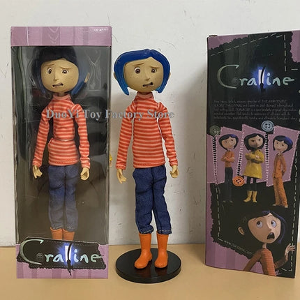 NECA Anime Coraline Doll Articulated Anime Figure Raincoat Sweater In Striped Shirt Toy LA Girl Decoration Model Bithday Gifts