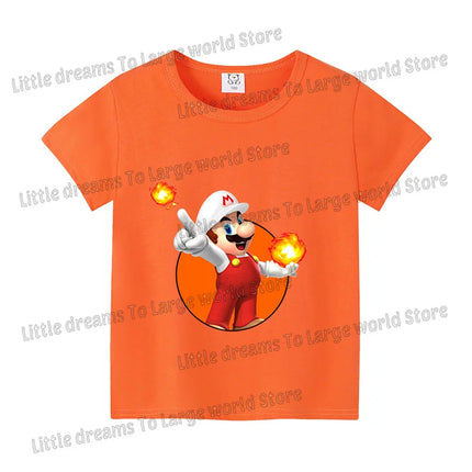 Super Marios Bros T-shirt for Kids Short Sleeve Shirt Cartoon Printed Tops Children Clothes Base Tee Boys Girls Clothing Gift