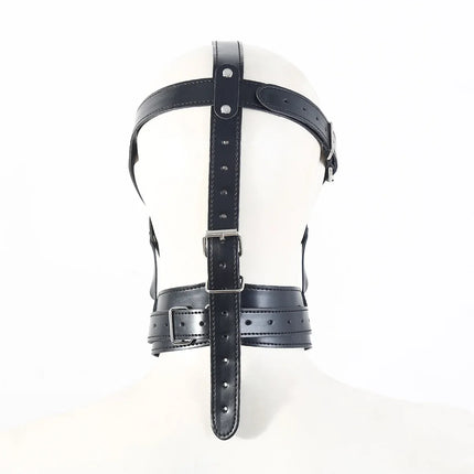 BDSM PU Leather Head Harness Hood Mask with Silicone Dildo Mouth Gag Slave Bondage Role Play Adult Sex Toy Fetish Gear Tools