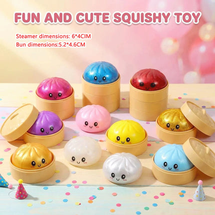 Sparkle Bun Squishy Toy Slow Rebound Stress Relief Squeeze Ball Soft With Bead&Steamer Fidget Toy for Anxiety Relief Sensory Toy