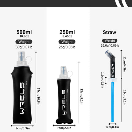 WRELS Water Bottle TPU Folding Soft Flask Outdoor Sport Water Bag Collapsible Water Bottle 500ml For Running Camping BPA Free