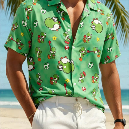New Summer Anime Gengar Pattern Button Hawaiian Shirt Sports Dry Quickly Men's Women's Short Sleeve Beach Shirt