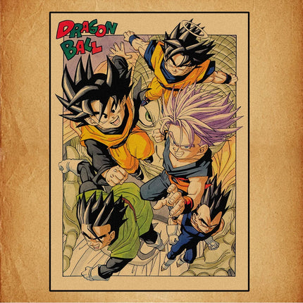 Japanese Surrounding Anime Retro Dragon Ball Poster Goku Gohan Vegeta Piccolo Friza Canvas Painting Print Wall Art Children Gift