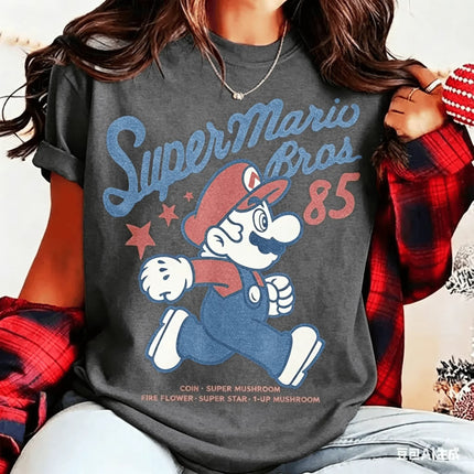 Anime Super Mario Bros '85 Vintage T-shirt Birthday Gift T-shirt 2026Summer New Men's Women Y2K Hip-hop Cotton Oversized T-shirt