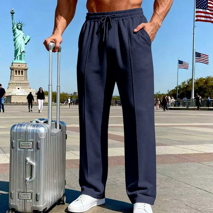 Amazon European American plus size knitted pants, four-season loose straight leg joggers for men business casual sports wear