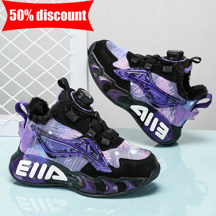 Childrens Sneakers Low Top Thick Sole Fashion Leather Warm Comfortable Soft Cotton Shoes Winter Outdoor Non Slip Walking Shoes