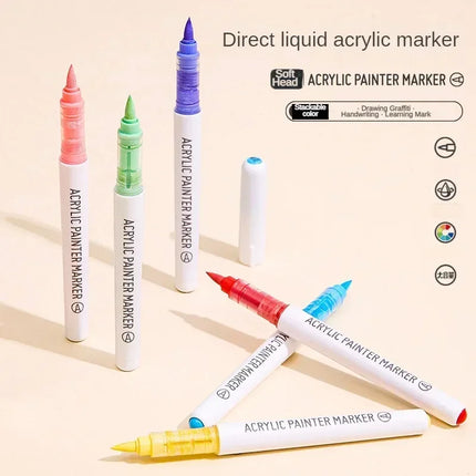 LANGUO 171/9 Colors Direct Liquid Acrylic Paint Pens Brush Marker for Rock Painting Stone Canvas DIY Art Supplies Stationery