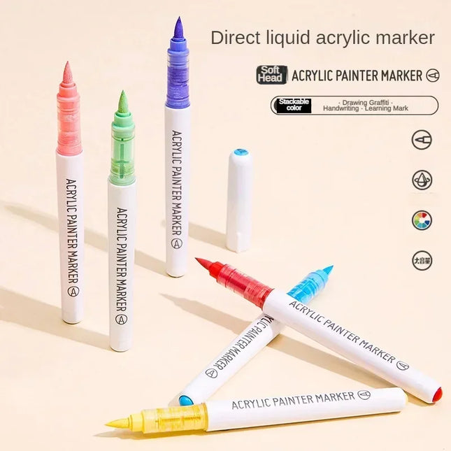 LANGUO 171/9 Colors Direct Liquid Acrylic Paint Pens Brush Marker for Rock Painting Stone Canvas DIY Art Supplies Stationery