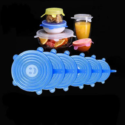 6PCS Silicone Stretch Lids Multifunctional Retractable Fresh-keeping Food Bowl Covers Reusable Saving Covers for Kitchen
