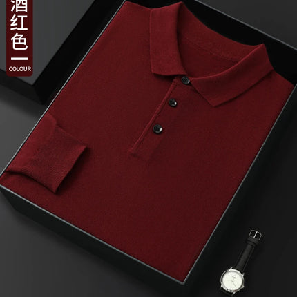 High quality worsted  spun collar wool sweater men's spring and autumn business polo sweater thin long sleeved knitted T-shirt