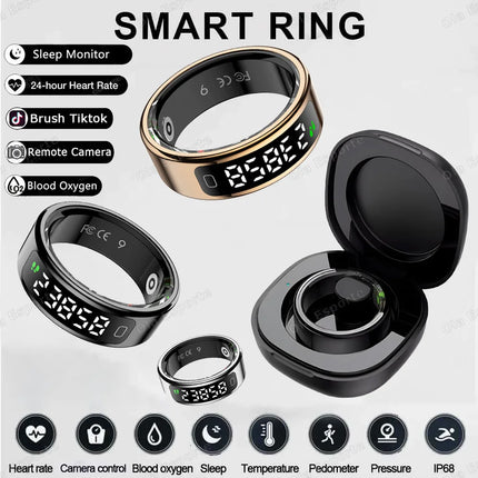 New R11 Smart Ring Men Women LED Display Screen Heart Rate Blood Oxygen Monitoring Waterproof Multi Sports Modes Smartrings 2025