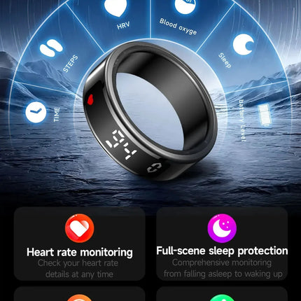 SY01 Smart Ring With LED Screen Bluetooth Health Monitoring Blood Oxygen Sleep Heart Rate Multi-sport Modes Waterproof IP68&5ATM