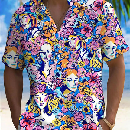 New Hawaii Spring/Summer Fashion Leisure Street Walk Tourist Beach Printed Full Open Short Sleeve Button Shirt, Quick Shipping