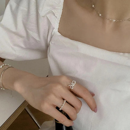 VENTFILLE 925 Sterling Silver Bow Tie Open Finger Ring For Women Gift Cute Design Fashion Jewelry Gift Wholesale