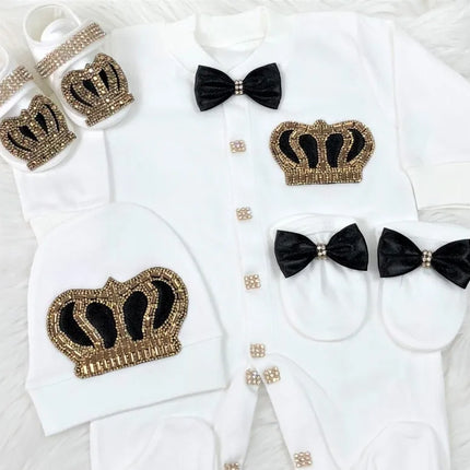 Dollbling Newborn Set Baby's Sets Rhinestone Crown 0-3 Months Hat+Bodysuits+Gloves+Shoes 4 Parts Boy Girl Jumpsuit Clothing