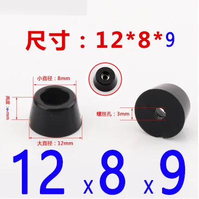 8pcs Anti Slip Furniture Legs Feet Black Speaker Cabinet Bed Table Box Conical Rubber Shock Pad Floor Protector Furniture Parts